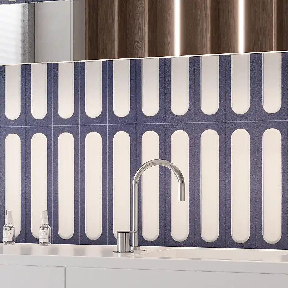 Brio Navy and White Dash 3D Ceramic Subway Tile Sample | Tile Club