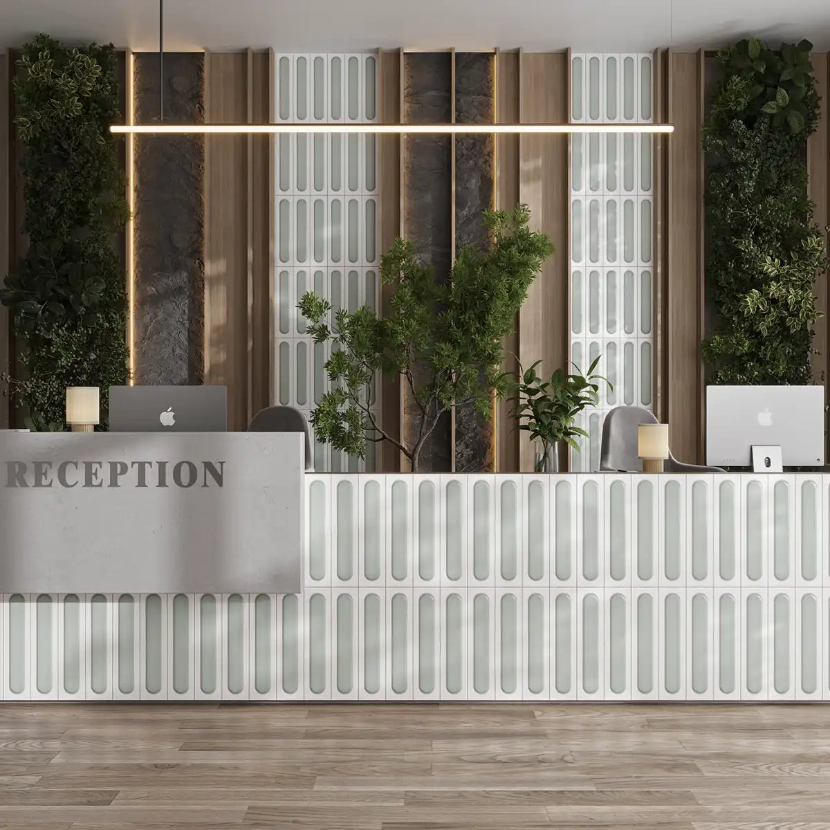 Brio White and Sage Dash 3D Ceramic Subway Tile Sample | Tile Club