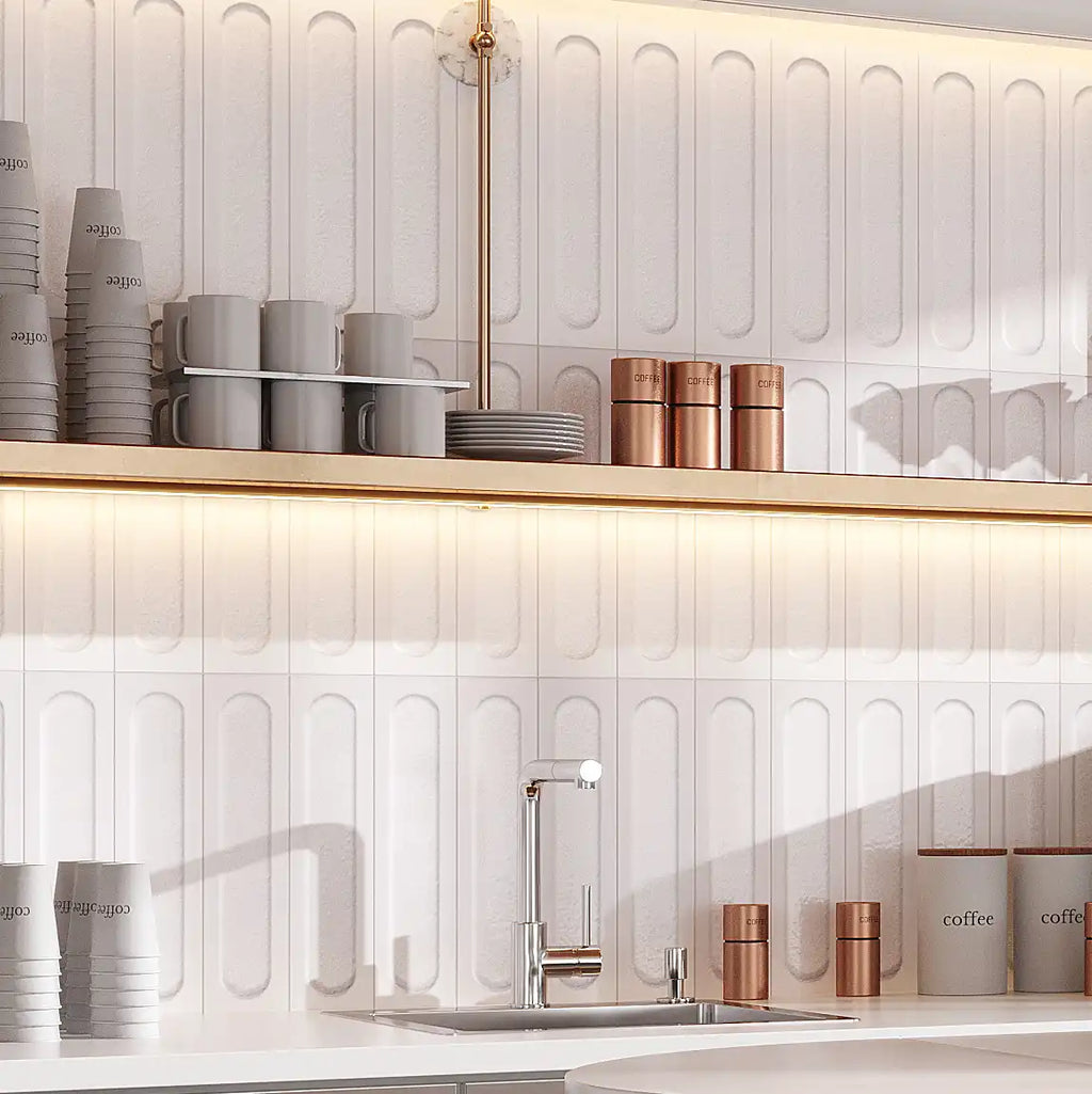 Brio White Dot 3D Ceramic Subway Tile Sample | Tile Club