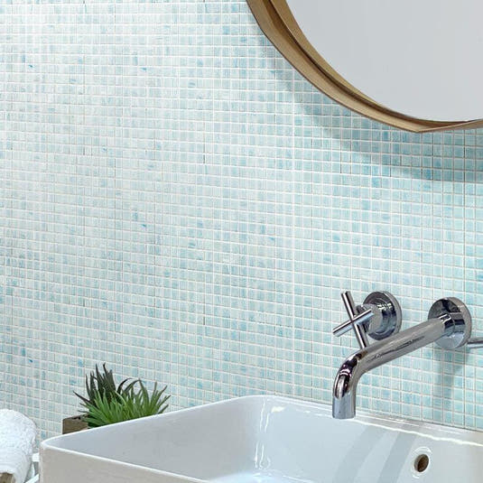Brushed Baby Blue Squares Glass Pool Tile | Tile Club