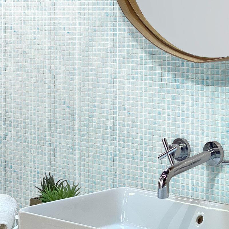 Brushed Baby Blue Squares Glass Pool Tile