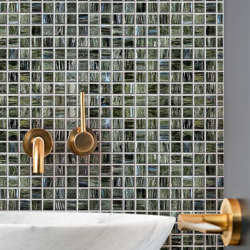 Brushed Black & Blue Mixed Squares Glass Pool Tile