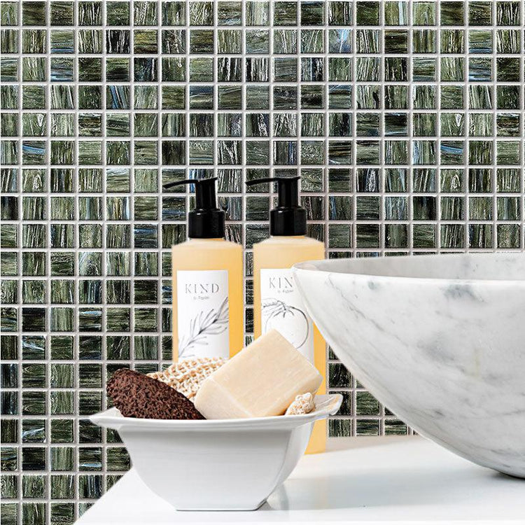 Brushed Black & Blue Mixed Squares Glass Pool Tile | Tile Club