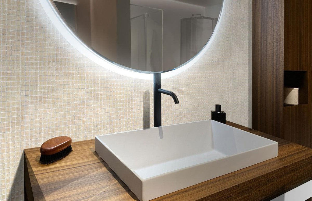 Brushed Cream White Squares Glass Pool Tile Bathroom Backsplash