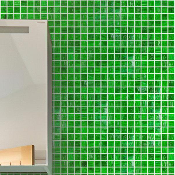 Brushed Emerald Green Squares Glass Pool Tile | Tile Club