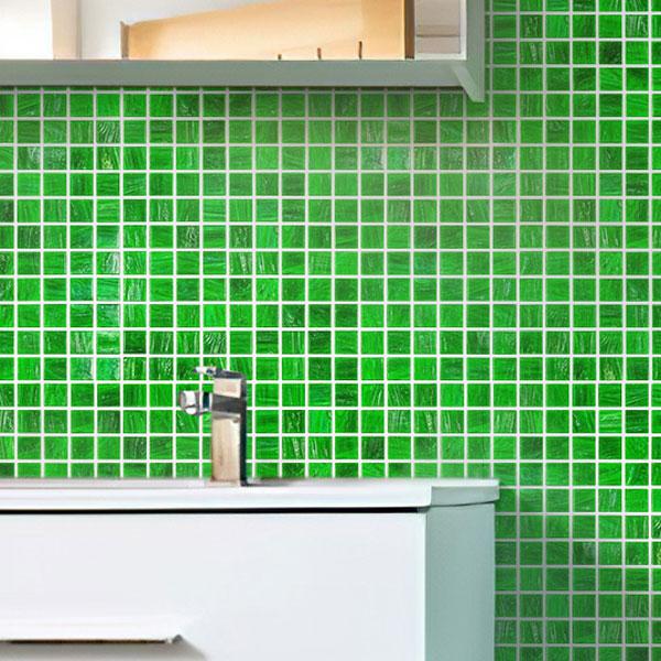 Brushed Emerald Green Squares Glass Pool Tile | Tile Club