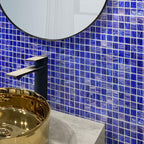 Brushed Navy Blue Squares Glass Pool Tile | Tile Club
