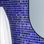 Brushed Navy Blue Squares Glass Pool Tile | Tile Club