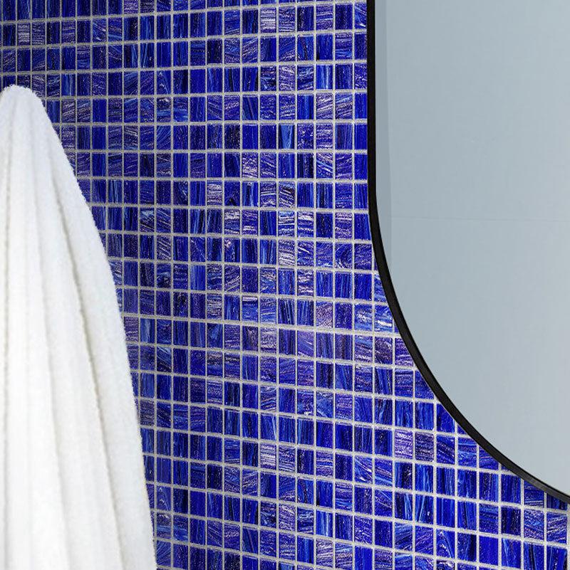 Brushed Navy Blue Squares Glass Pool Tile | Tile Club
