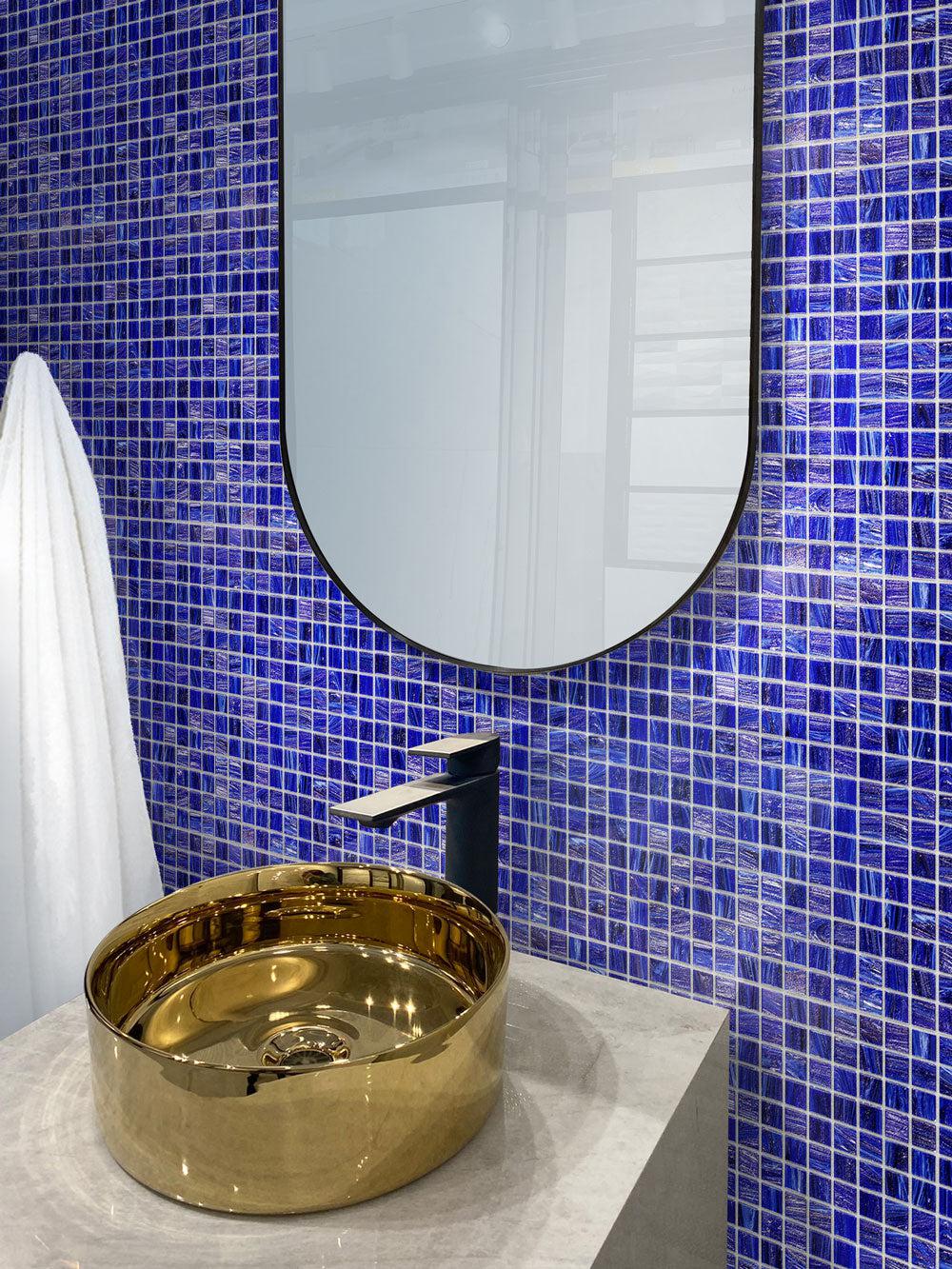 Navy Colored Pool Brushed Navy Blue Squares Glass Pool Tile Sample Swatch | Free Shipping ...