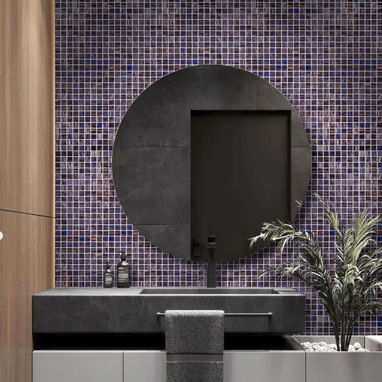 Brushed Plum Squares Glass Pool Tile Bathroom Backsplash