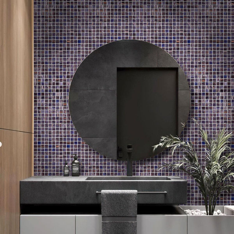 Brushed Plum Squares Glass Pool Tile Bathroom Backsplash