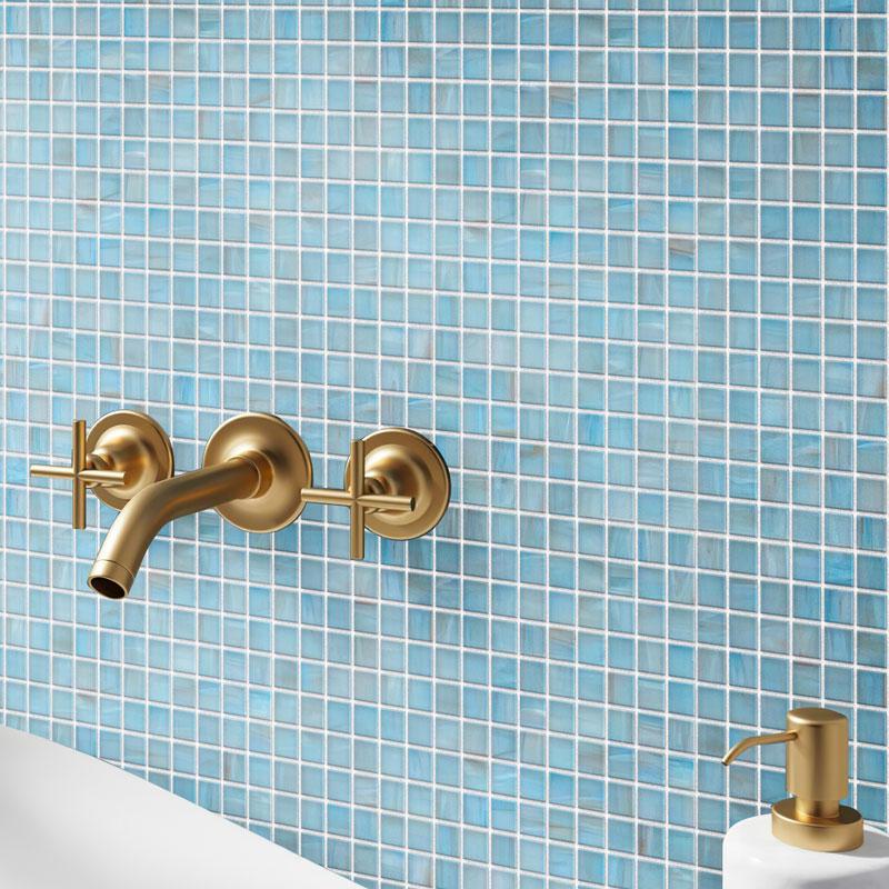 Brushed Powder Blue Mixed Squares Glass Pool Tile