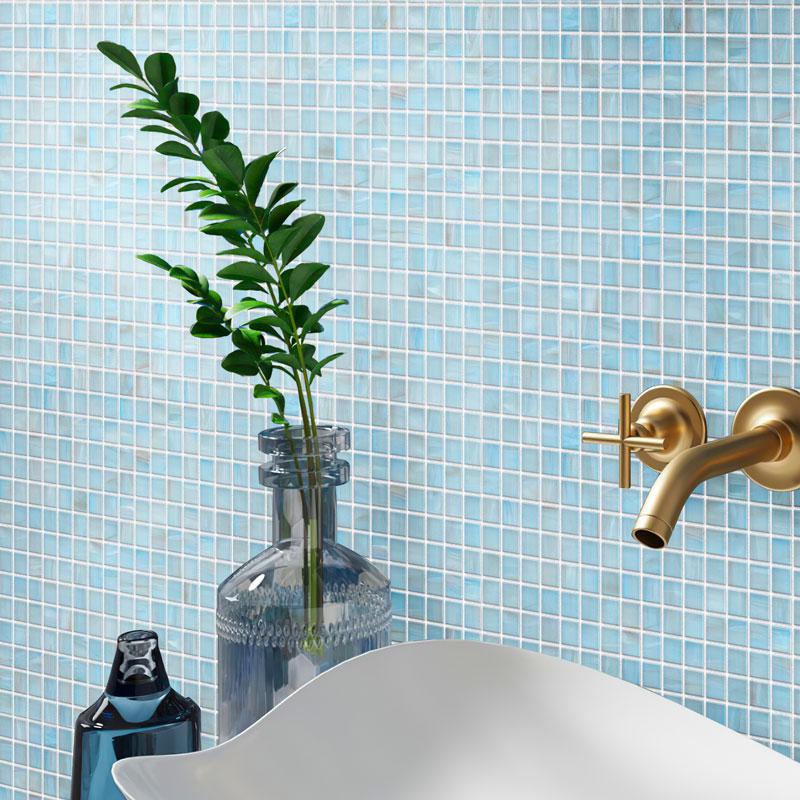 Brushed Powder Blue Mixed Squares Glass Pool Tile