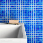 Brushed Sapphire Blue Squares Glass Pool Tile | Tile Club