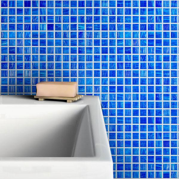 Brushed Sapphire Blue Squares Glass Pool Tile | Tile Club