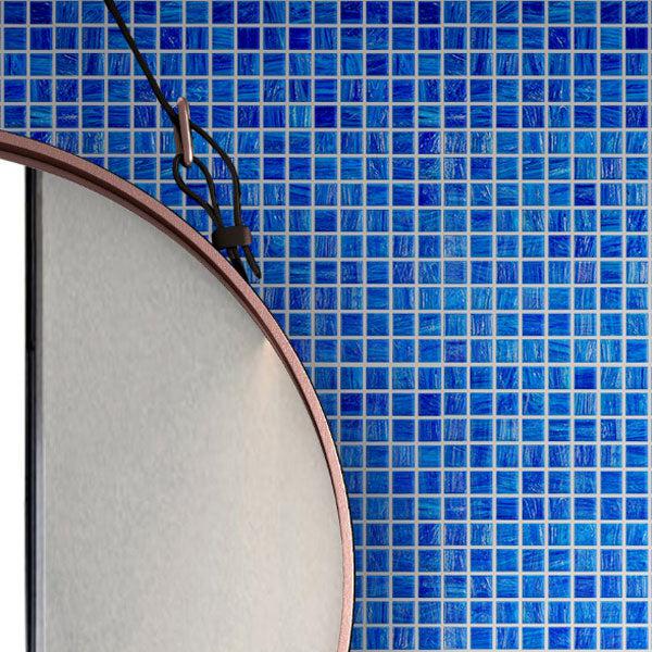 Brushed Sapphire Blue Squares Glass Pool Tile | Tile Club