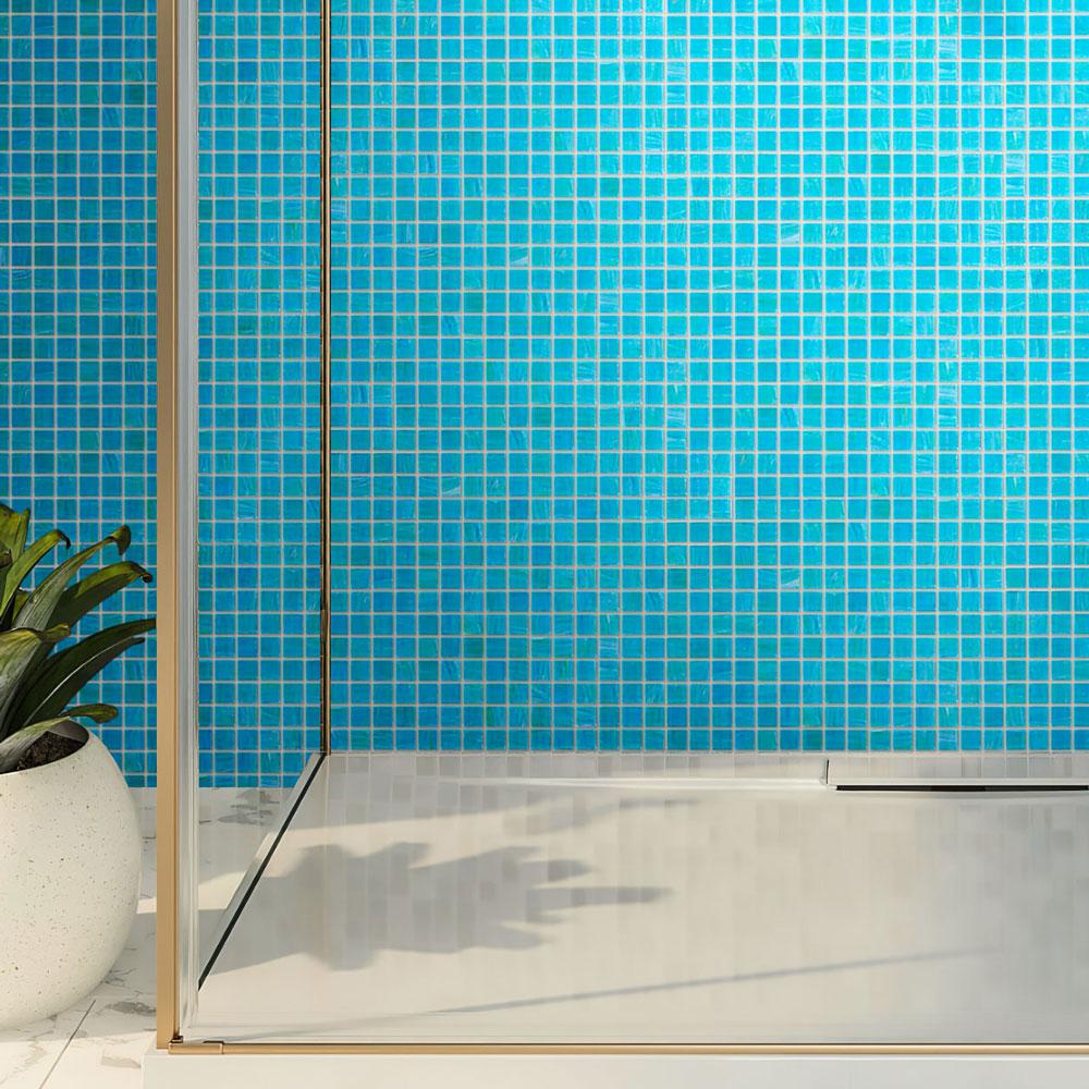 Brushed Sea Blue Squares Glass Pool Tile | Tile Club