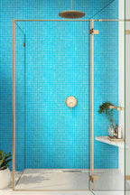 Brushed Sea Blue Squares Glass Pool Tile Shower Backsplash