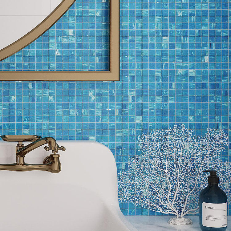 This bold blue glass tile is perfect for pools and vanity backsplash walls