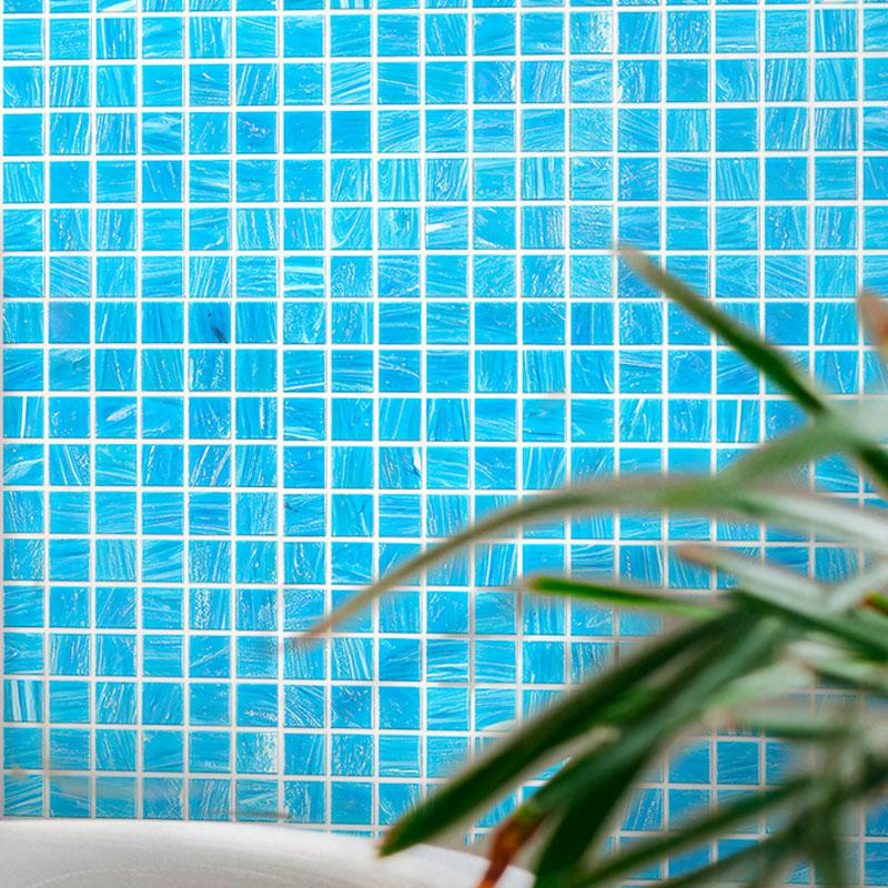 Brushed Sky Blue Mixed Squares Glass Pool Tile