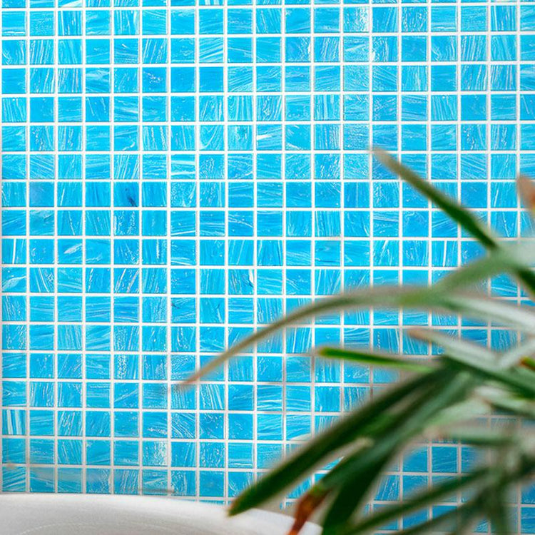 Brushed Sky Blue Mixed Squares Glass Pool Tile | Tile Club