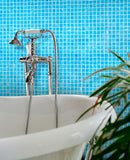 Dazzling and luxurious Bathroom finished with Brushed Sky Blue Mixed Squares Glass Pool Tile