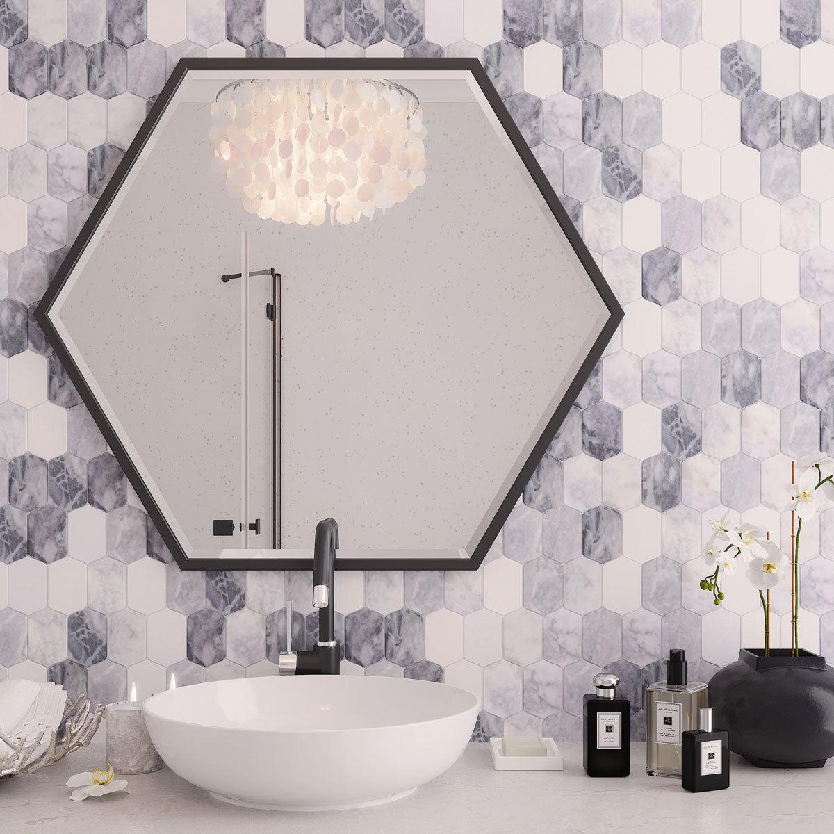 Picket wall tile with Calacatta Bluette Marble