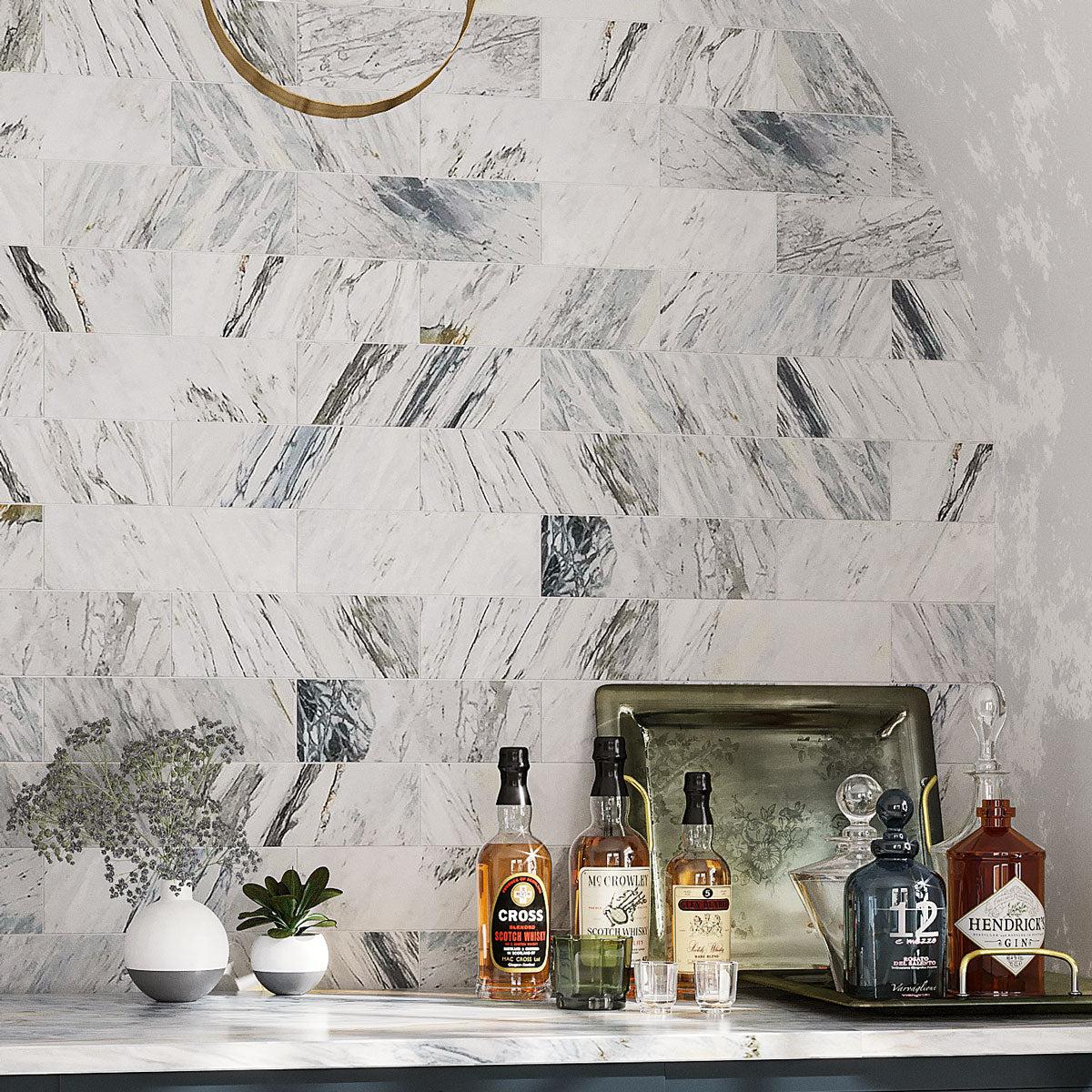 Calacatta Bluette Honed Marble Subway Tile 4x12 | Tile Club