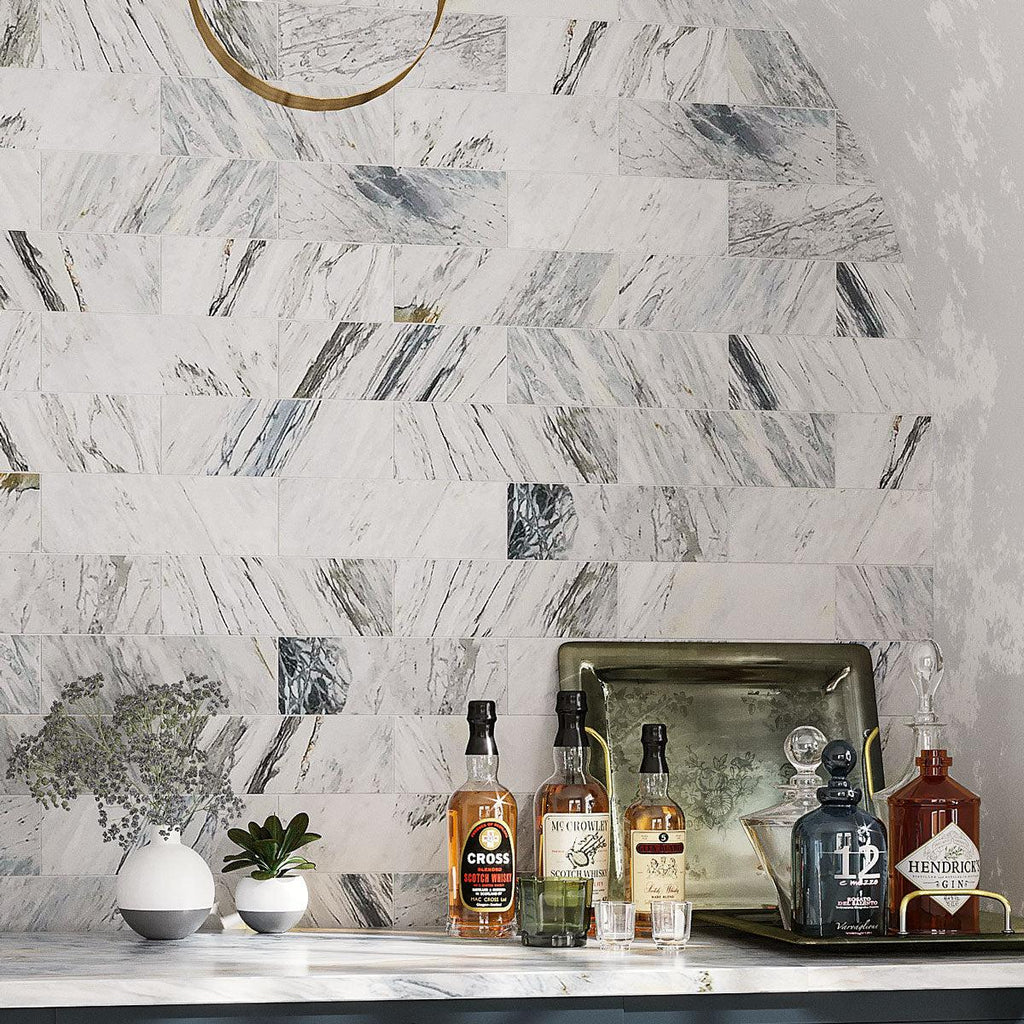 Calacatta Bluette Honed Marble Subway Tile 4x12 | Tile Club