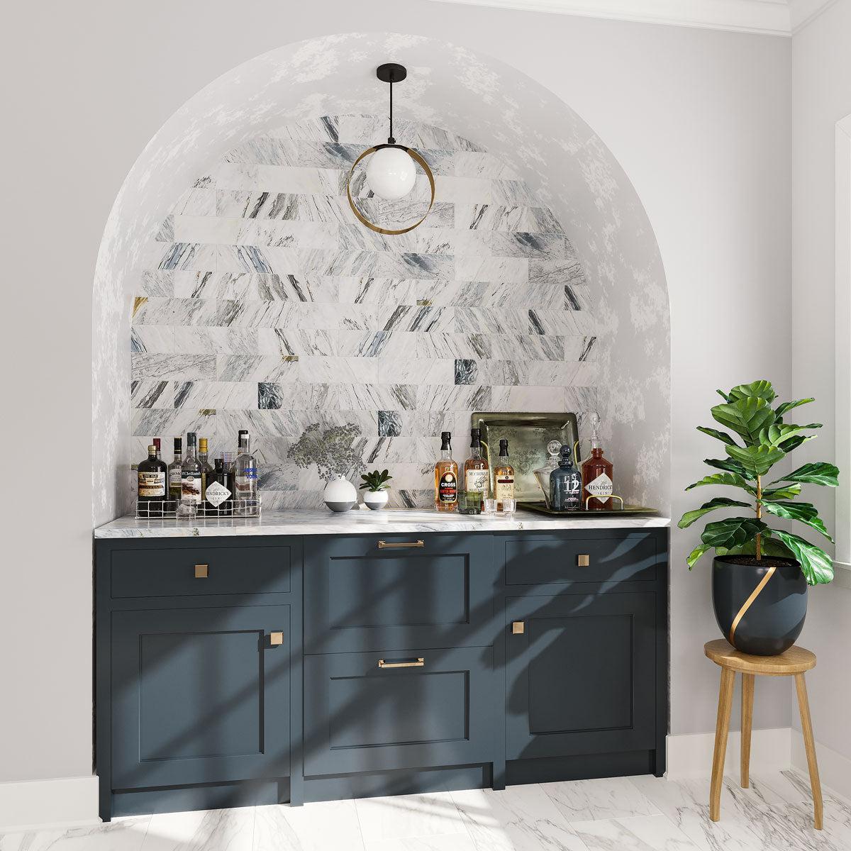 Calacatta Bluette Honed Marble Subway Tile 4x12 | Tile Club