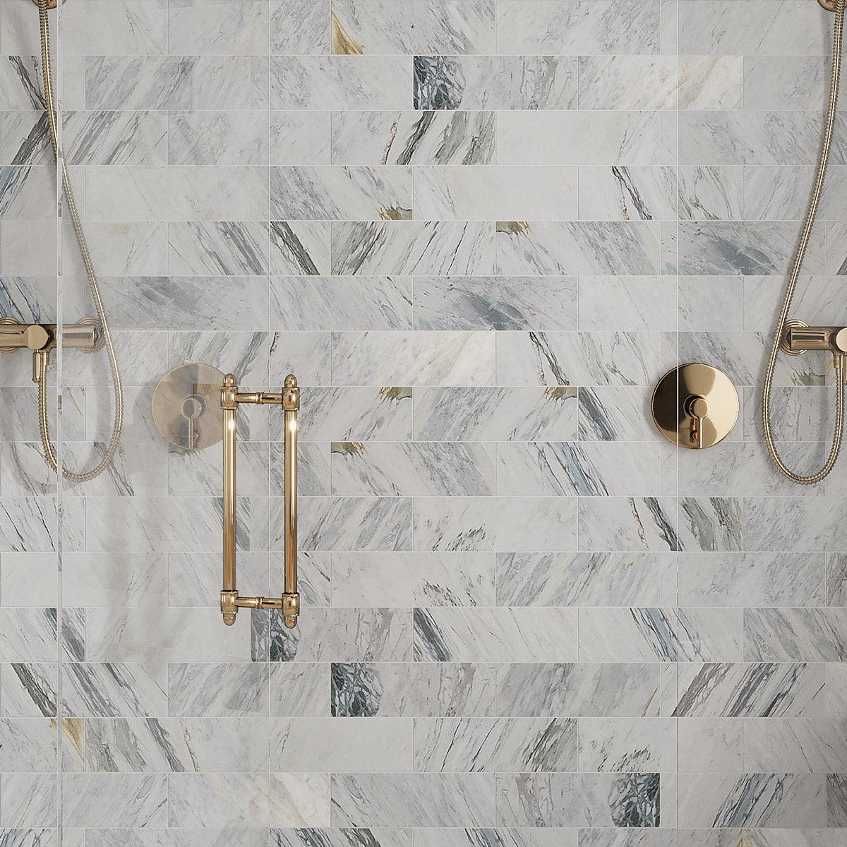 Calacatta Bluette Honed Marble Subway Tile 4x12 | Tile Club