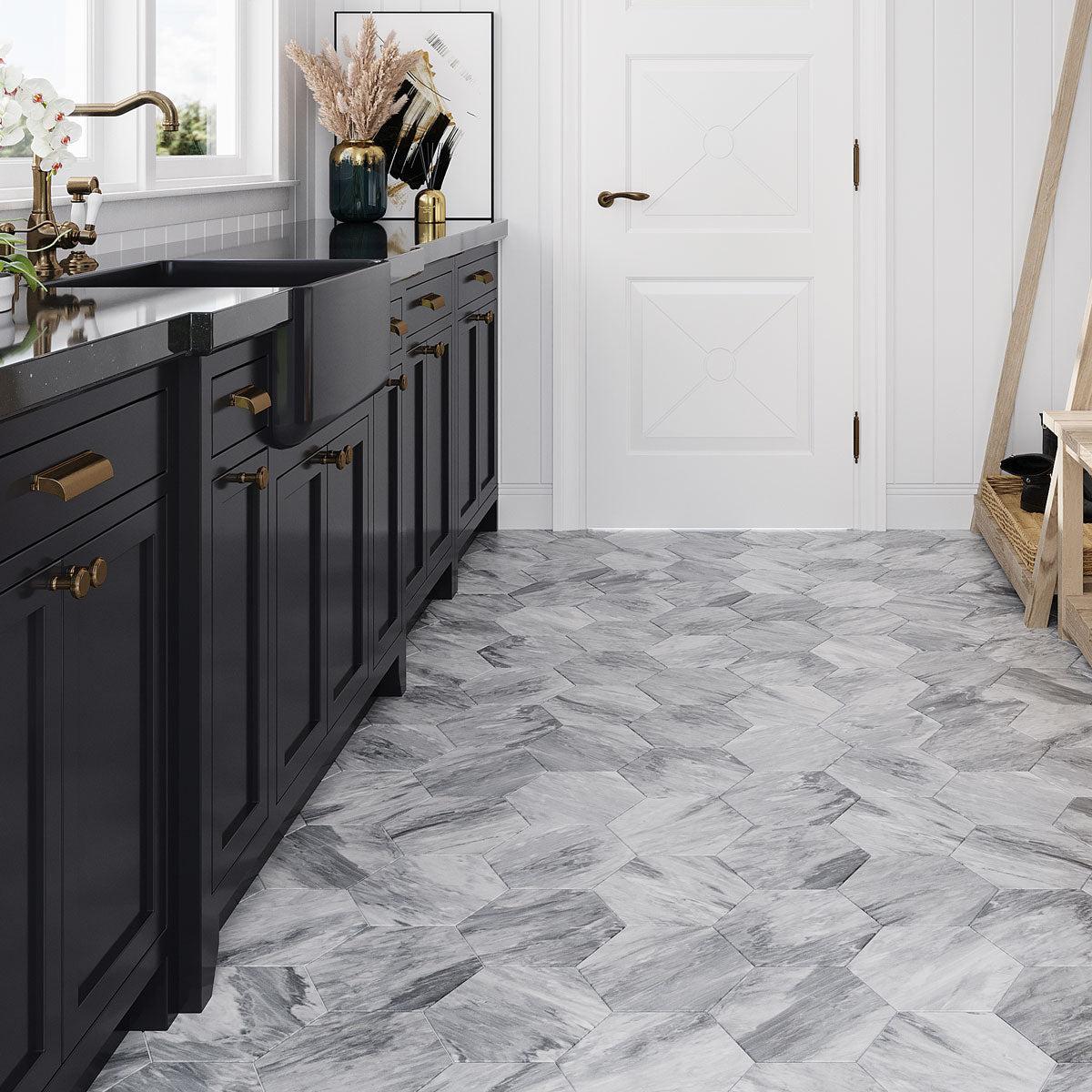 Calacatta Bluette Marble 10" Honed Hexagon Tile | Tile Club