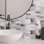 Dress up your Bathroom walls with Calacatta Bluette Marble Picket Tile