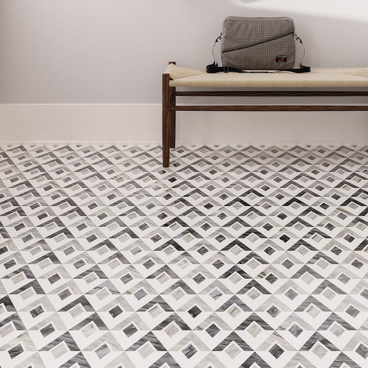 Calacatta Bluette and White Marble Stellar Diamond Mosaic Tile | Tile Club