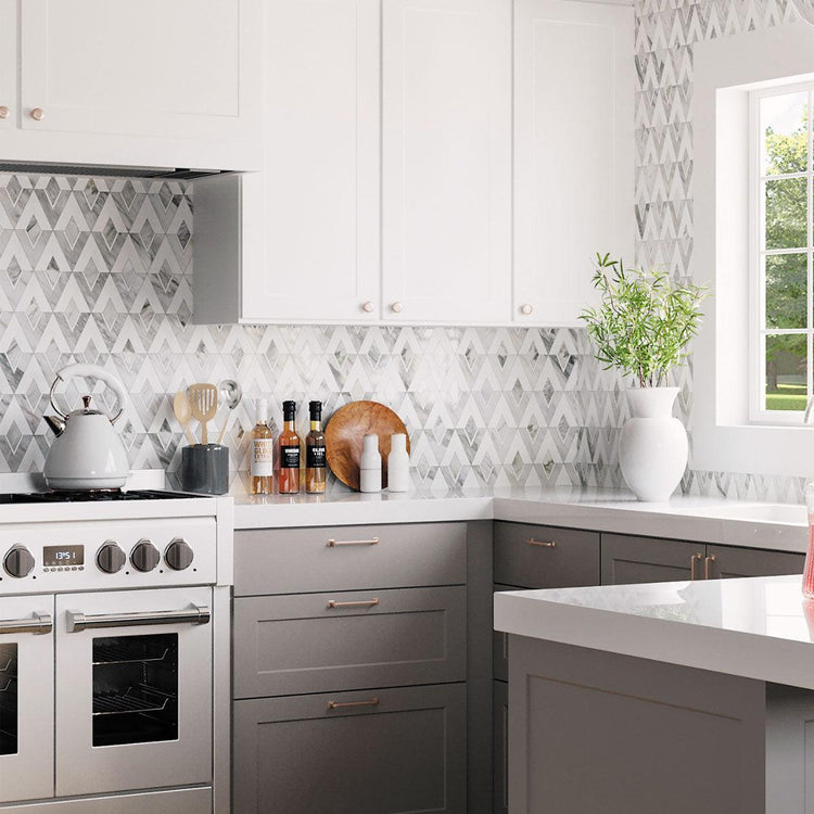 Calacatta Bluette and White Marble Stellar Diamond Mosaic Tile | Tile Club