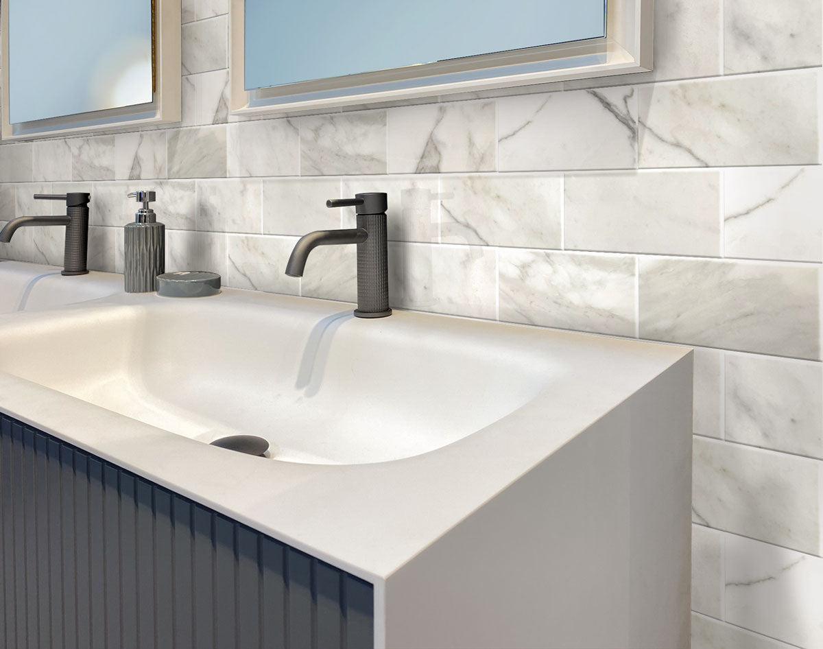 Calacatta Gold 3X6 Honed Marble Tile Lavatory Wall