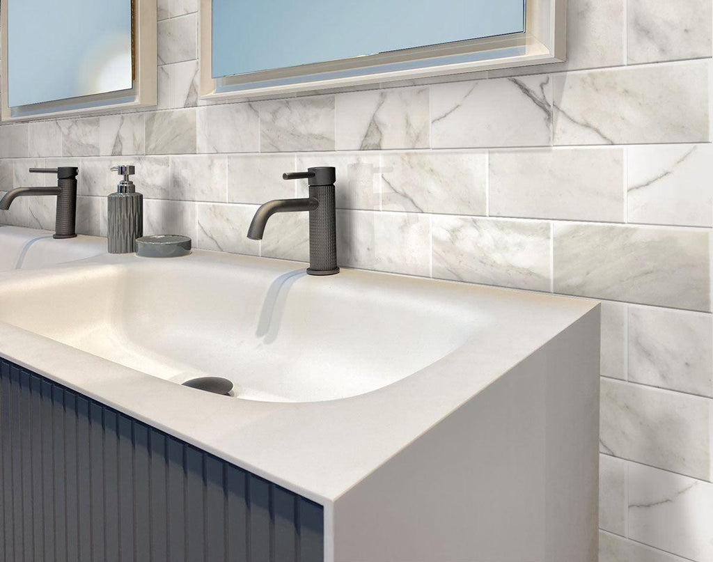 Calacatta Gold 3X6 Honed Marble Tile Lavatory Wall