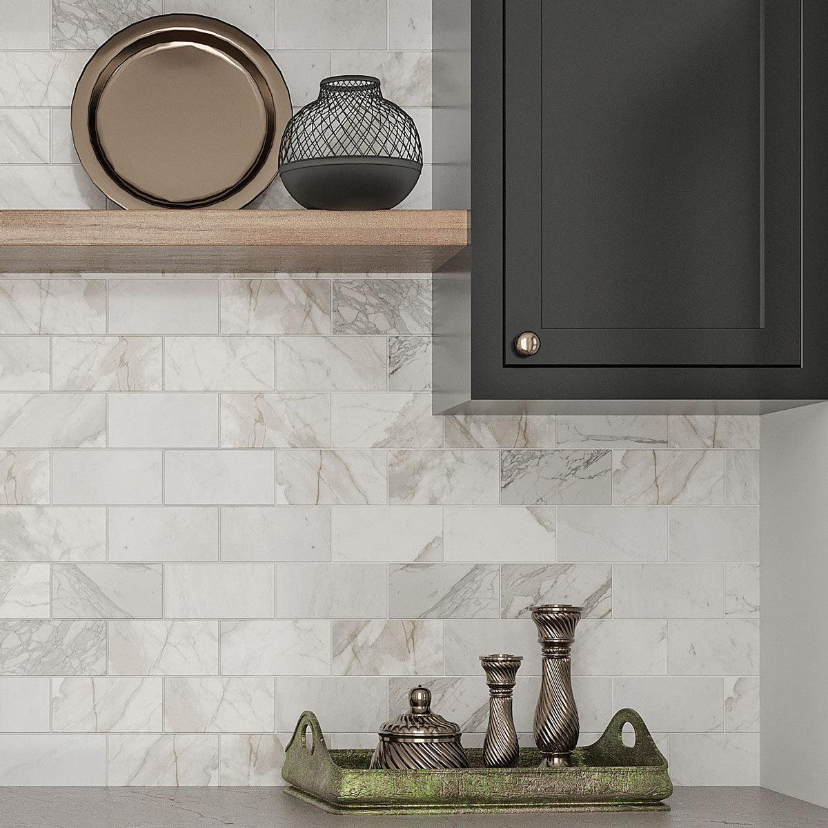 Calacatta Gold 3X6 Honed Marble Tile Kitchen BAcksplash