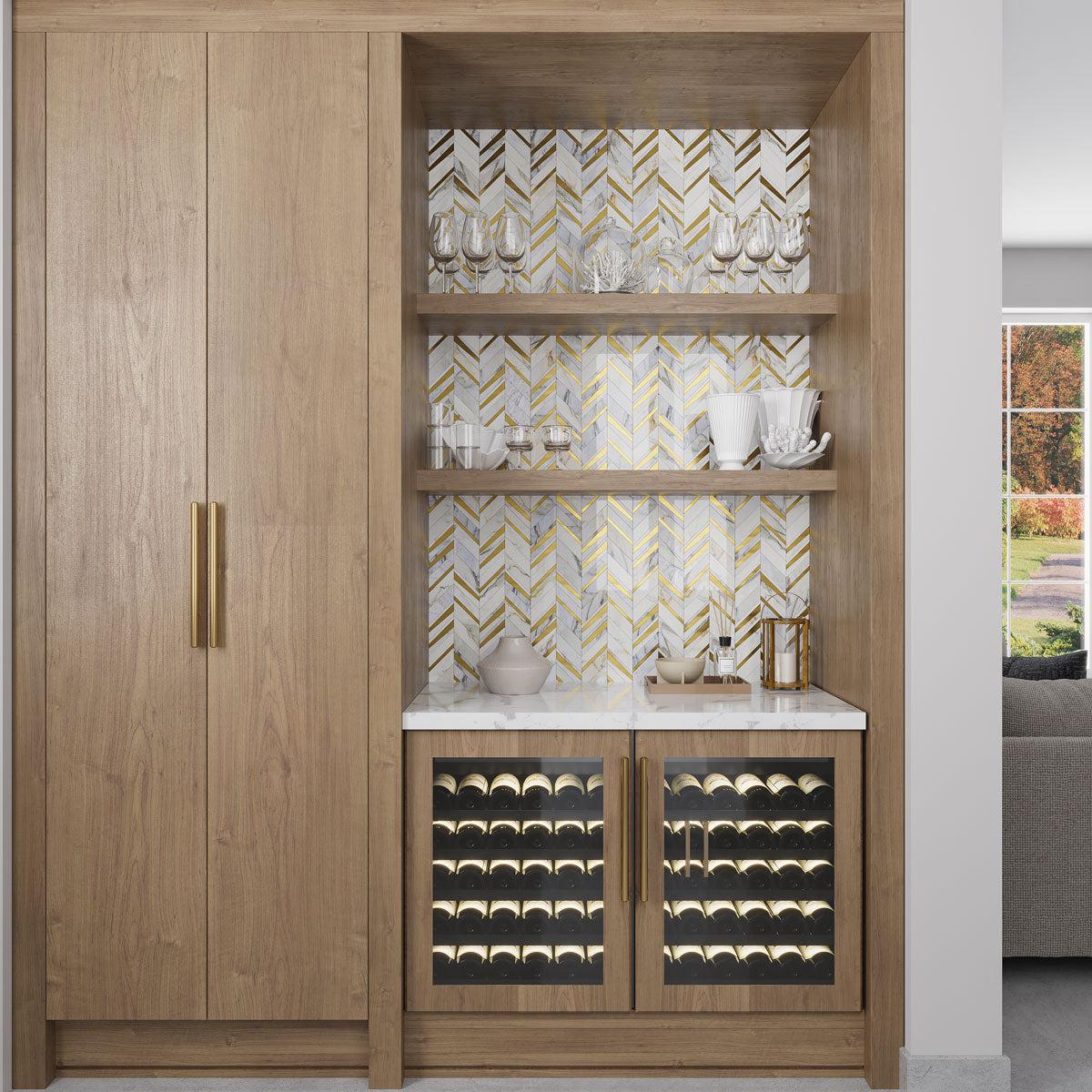 Calacatta Gold and Brass Chevron Mosaic | Tile Club