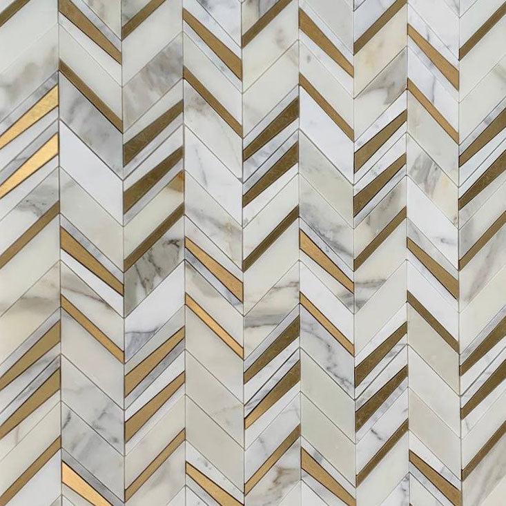 Calacatta Gold and Brass Chevron Mosaic | Tile Club