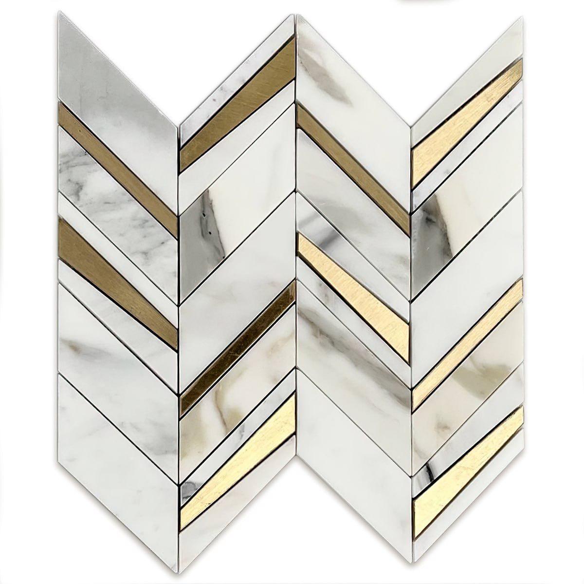 Calacatta Gold and Brass Chevron Mosaic Tile