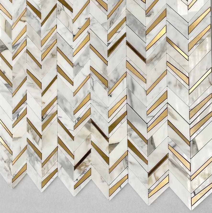 Calacatta Gold and Brass Chevron Mosaic | Tile Club