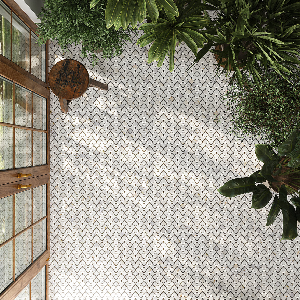 Calacatta Gold and Thassos Scale Marble Mosaic Tile | Tile Club