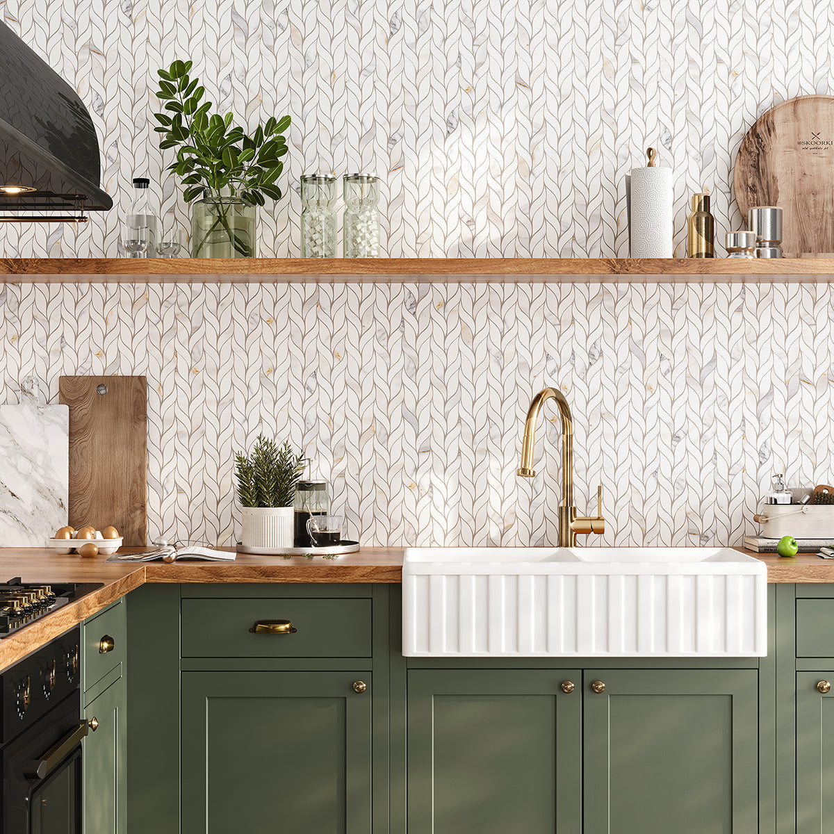 Calacatta Gold Leaves Marble Mosaic Tile | Tile Club