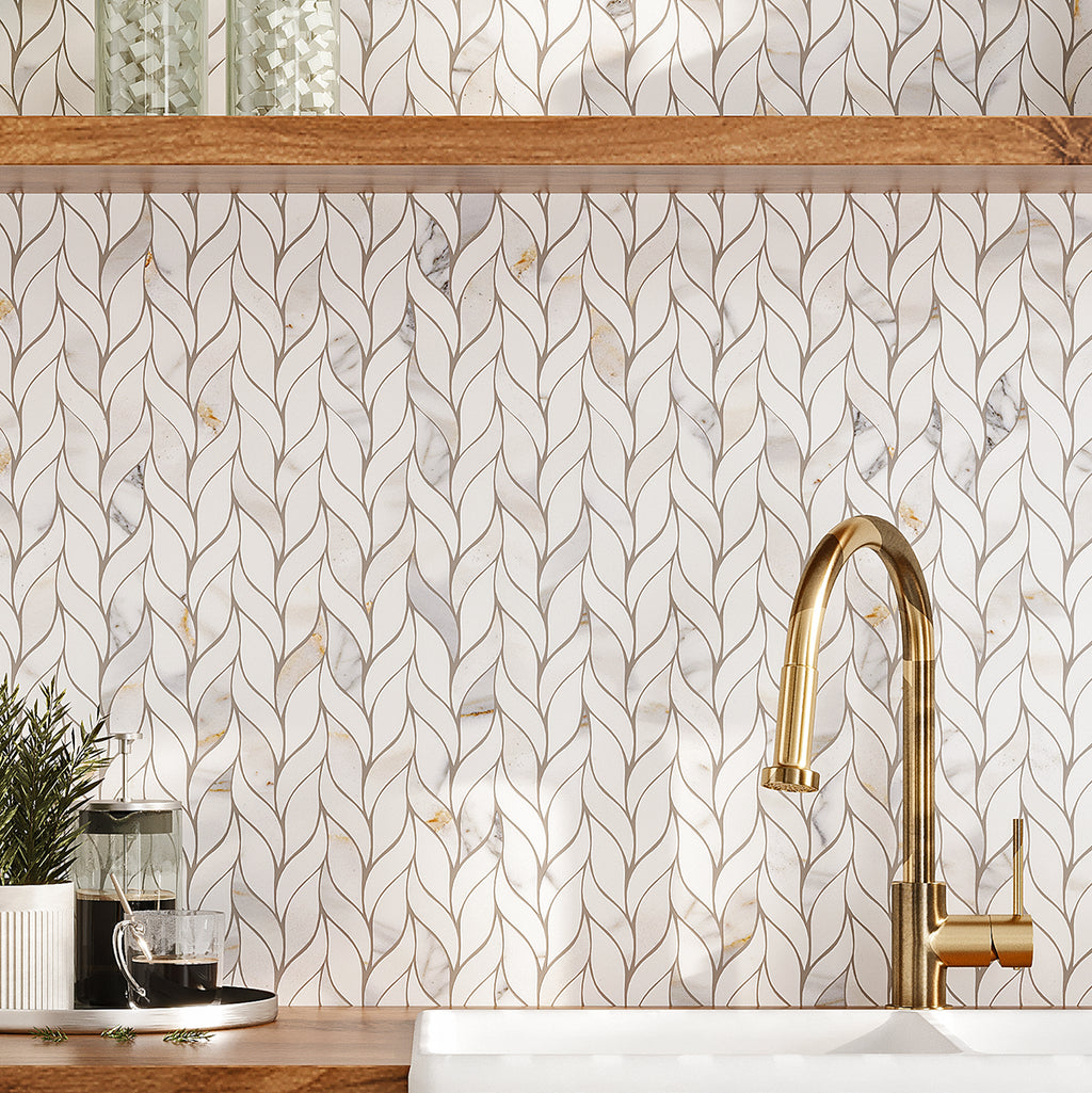 Calacatta Gold Leaves Marble Mosaic Tile | Tile Club