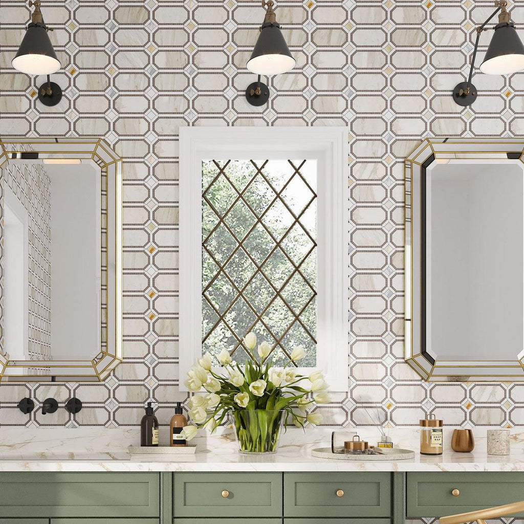 Octagon marble tile bathroom wall