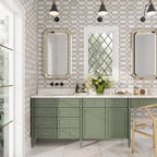 Chic bathroom vanity with marble tile wall