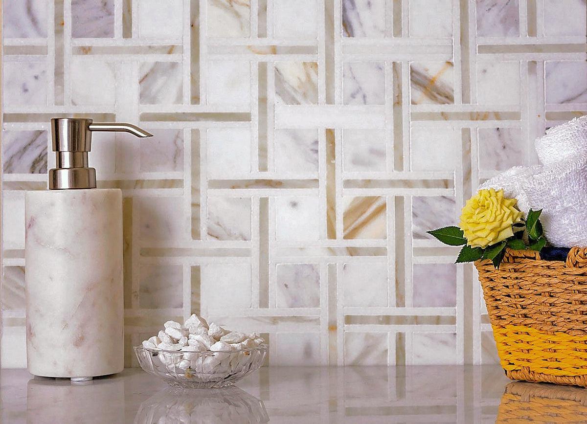 Calacatta Gold Marble Basket Weave Bathroom Wall Tile