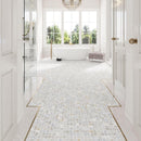 Airy bathroom with a marble basket weave floor